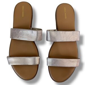 Cole Haan Womens Pink Rose Gold Double Strap Leather Slide Sandals Size 11